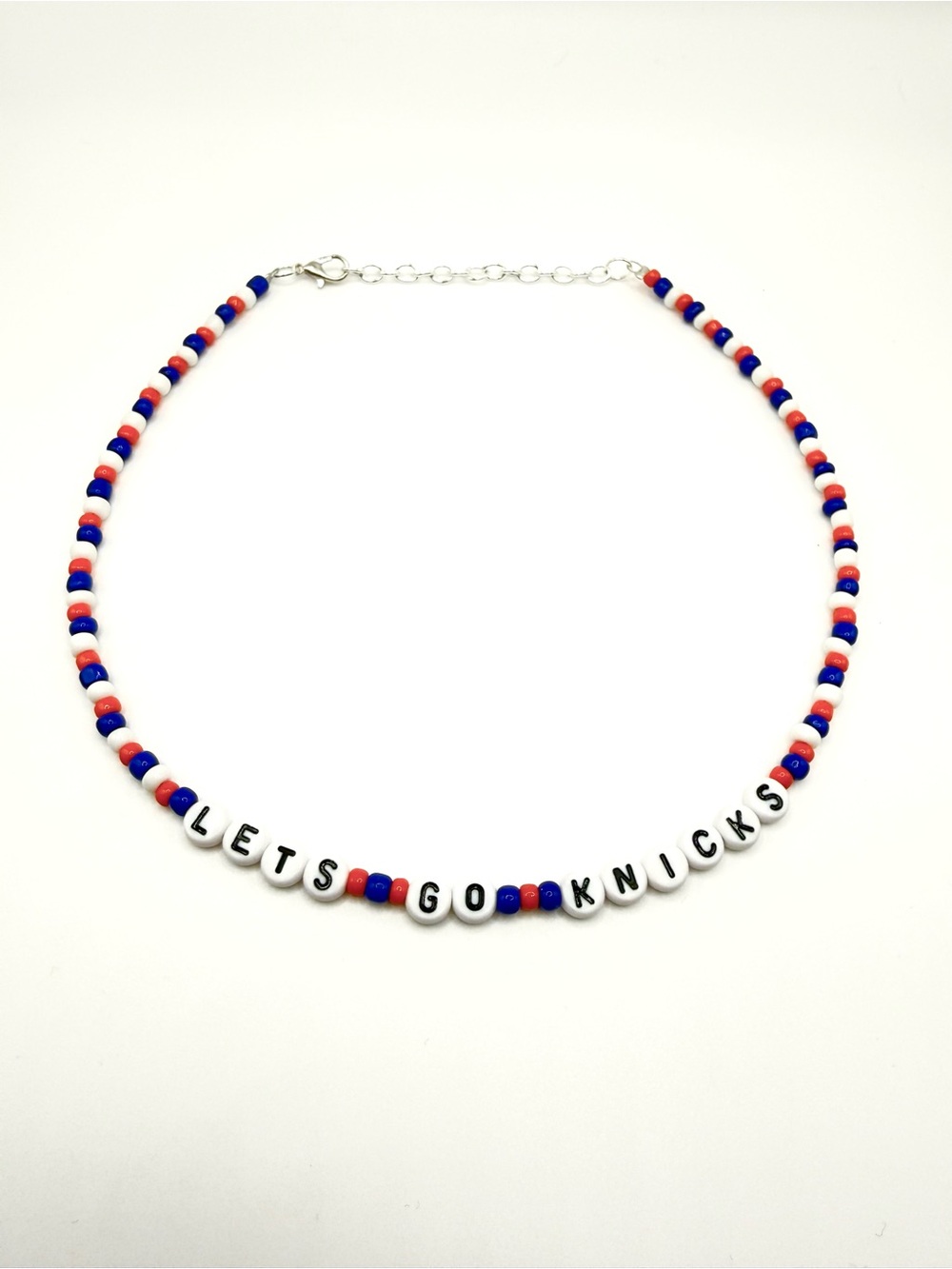 New York Knicks LET'S GO KNICKS Beaded Necklace Orange and blue bead choker